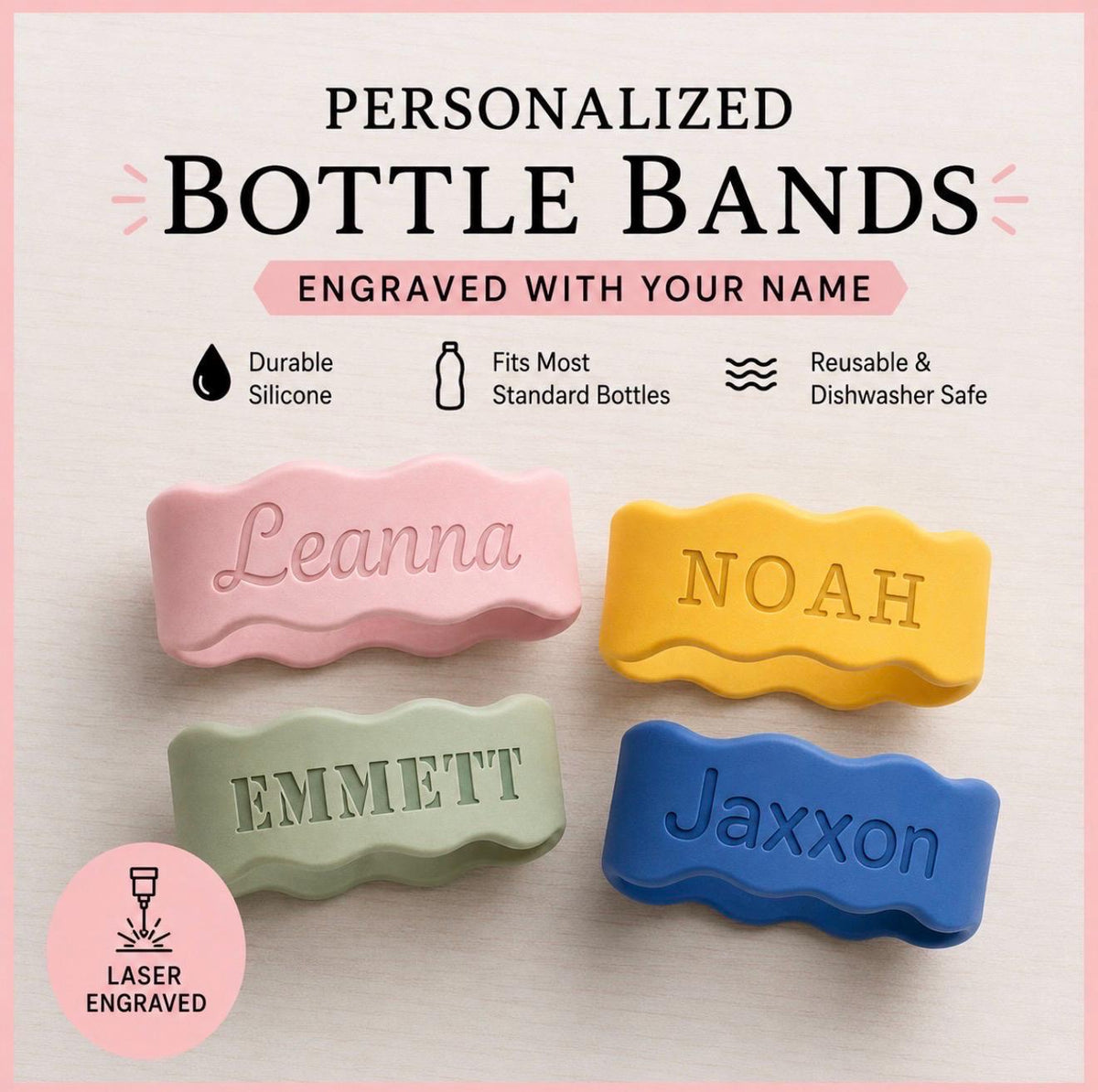 Personalized Silicone Bottle Band | Singles | 4-Pack | 6-Pack