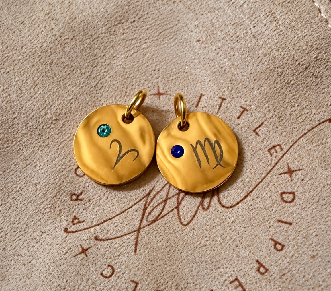 Custom Engraved Birthstone and Zodiac Pendant Necklace
