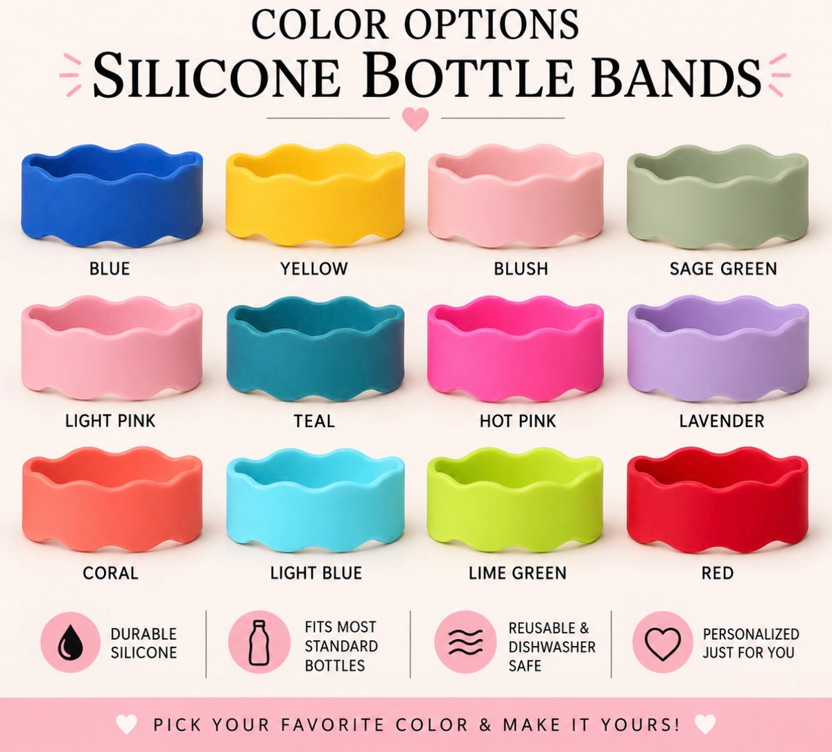 Personalized Silicone Bottle Band | Singles | 4-Pack | 6-Pack