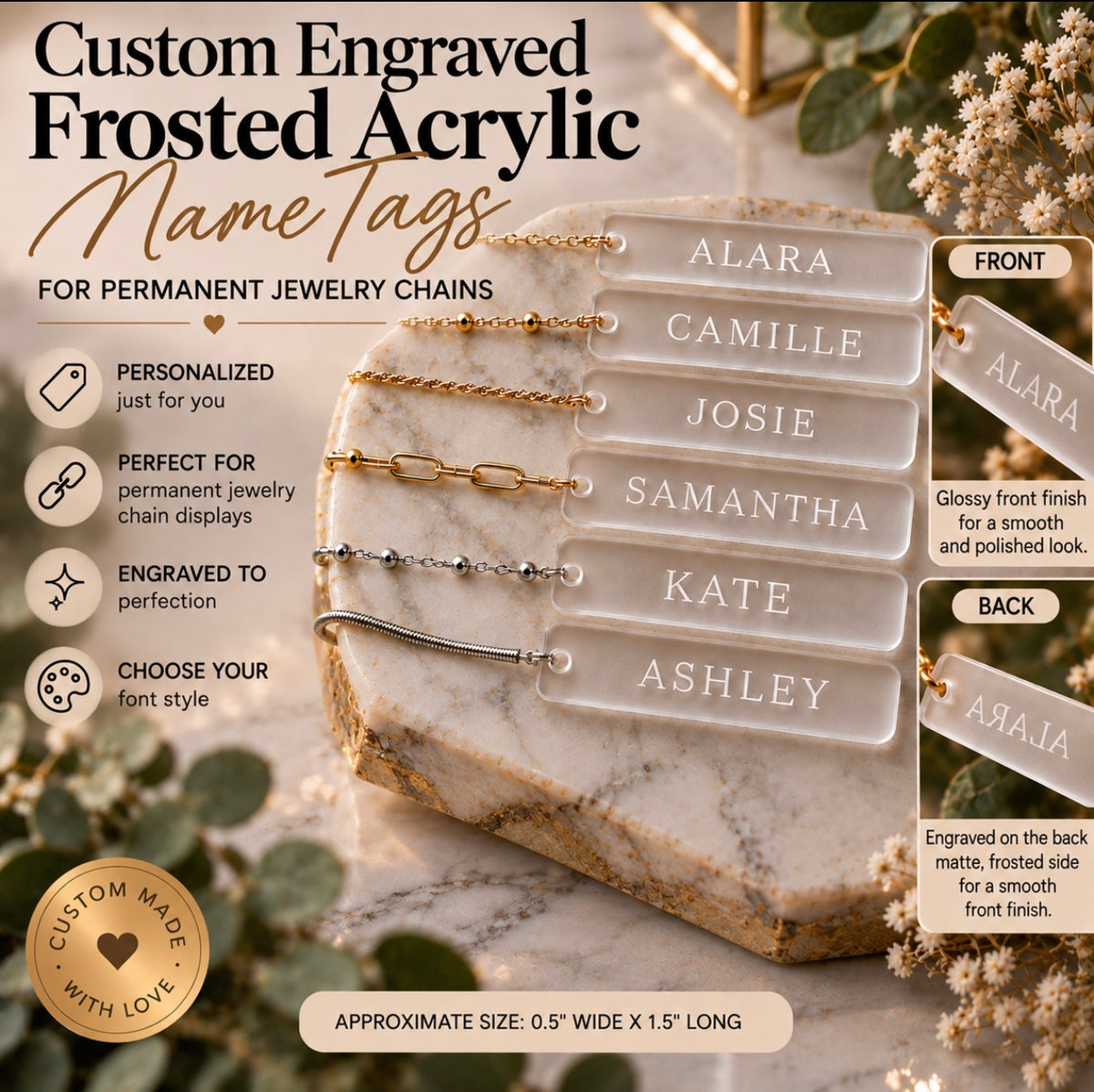 Custom Frosted Acrylic Name Chain Tags