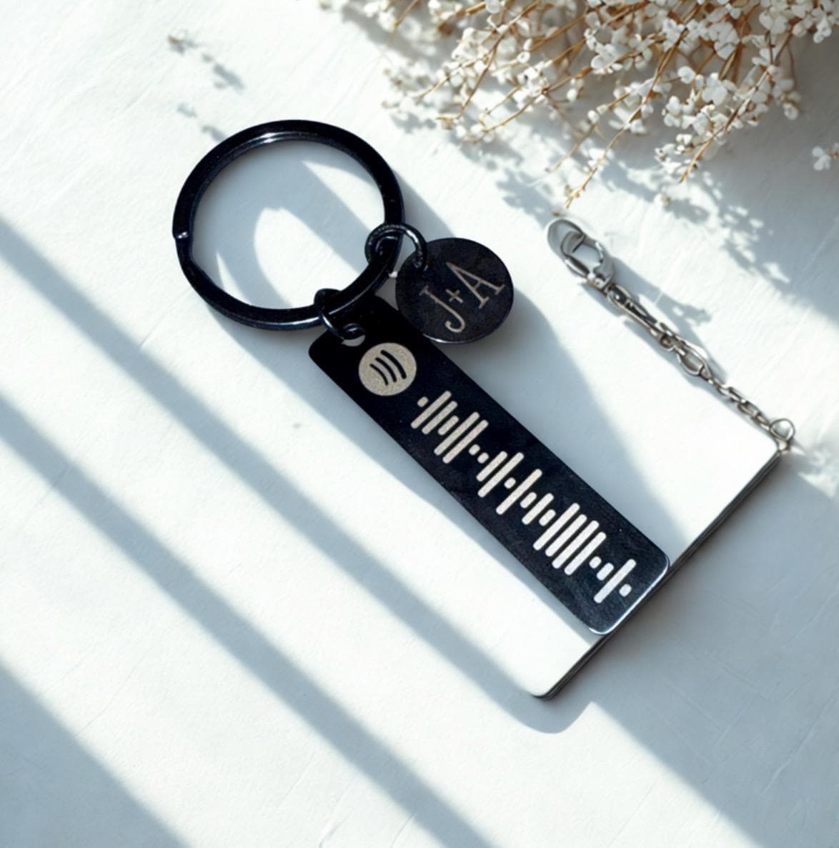 Custom Engraved Spotify Code Keychain – Personalized Stainless Steel Music Bar Keychain with Initials