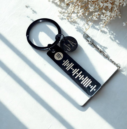Custom Engraved Spotify Code Keychain – Personalized Stainless Steel Music Bar Keychain with Initials