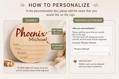 Personalized Baby Name Birth Announcement Sign | Custom Engraved