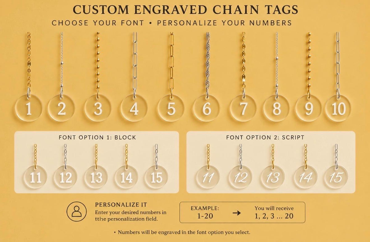 Custom Acrylic Clear Number Chain Tags | Clear Engraved Inventory Identifiers
