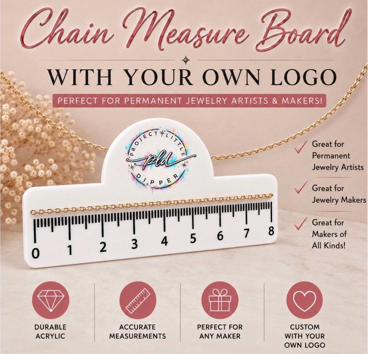 Custom Logo Chain Measure Board for Permanent Jewelry | Personalized Acrylic Measuring Board | Jewelry Measuring Tool
