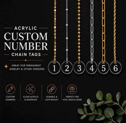 Custom Acrylic Clear Number Chain Tags | Clear Engraved Inventory Identifiers
