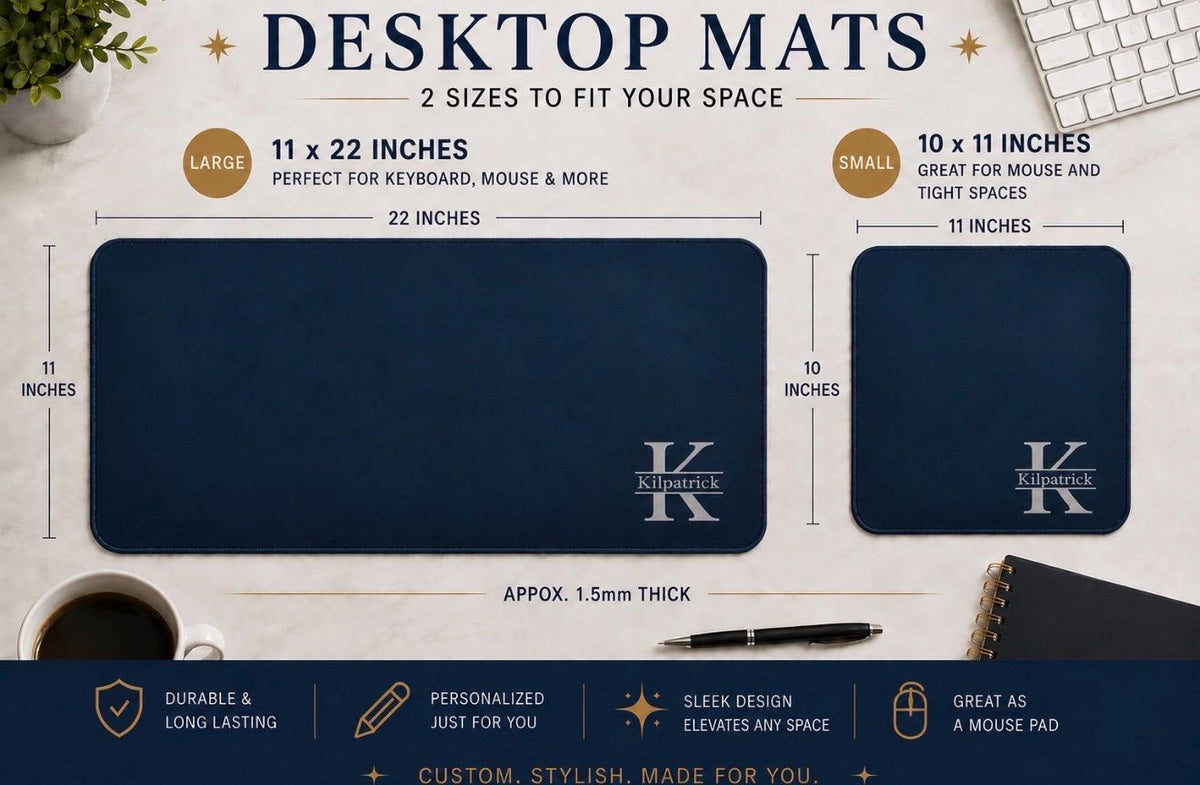 Personalized Desktop Mat | Matching Mouse Pad | Home | Office | Engraved Leather | Office Work Gift | Custom Computer Desk Mat Mousepad