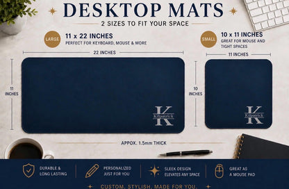 Personalized Desktop Mat | Matching Mouse Pad | Home | Office | Engraved Leather | Office Work Gift | Custom Computer Desk Mat Mousepad