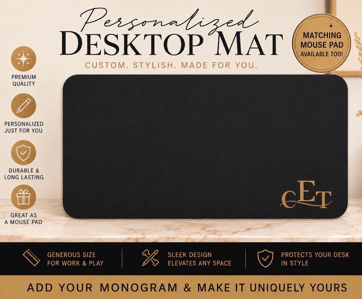 Personalized Desktop Mat | Matching Mouse Pad | Home | Office | Engraved Leather | Office Work Gift | Custom Computer Desk Mat Mousepad