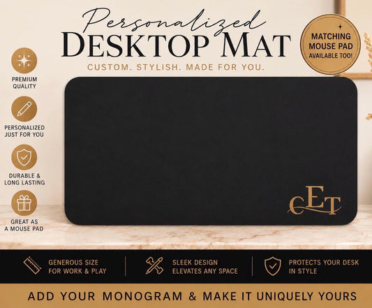Personalized Desktop Mat | Matching Mouse Pad | Home | Office | Engraved Leather | Office Work Gift | Custom Computer Desk Mat Mousepad