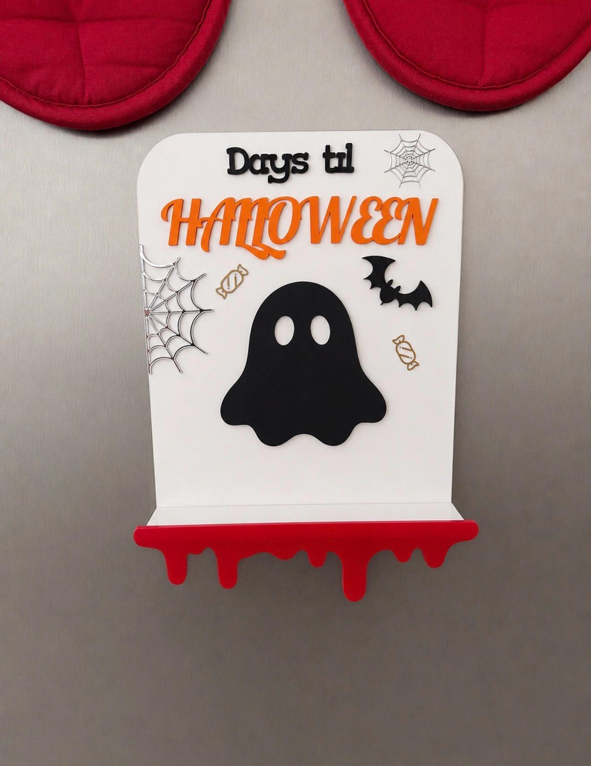 Halloween Countdown Stand Sign Ornament with Chalk Marker | Magnetic | Ghost Candy Spiderweb | Halloween Decor | Spooky Cute