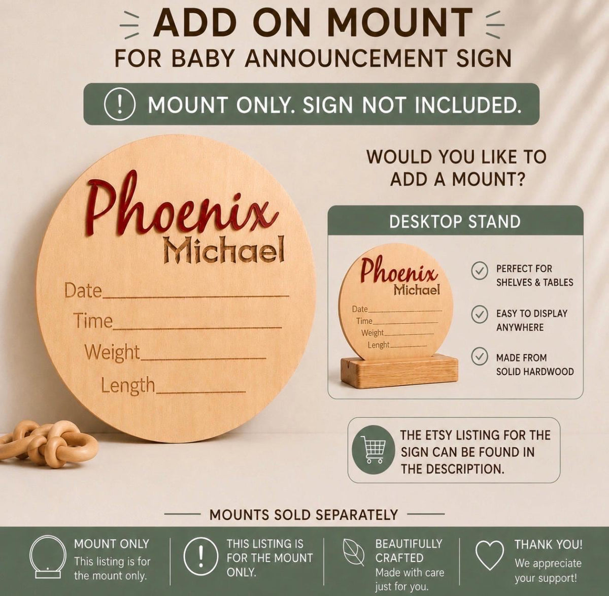 Add-On Mount for Baby Announcement Sign
