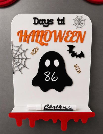 Halloween Countdown Stand Sign Ornament with Chalk Marker | Magnetic | Ghost Candy Spiderweb | Halloween Decor | Spooky Cute